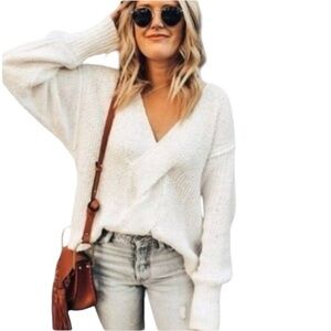 Free People Coco V Neck Sweater White Small